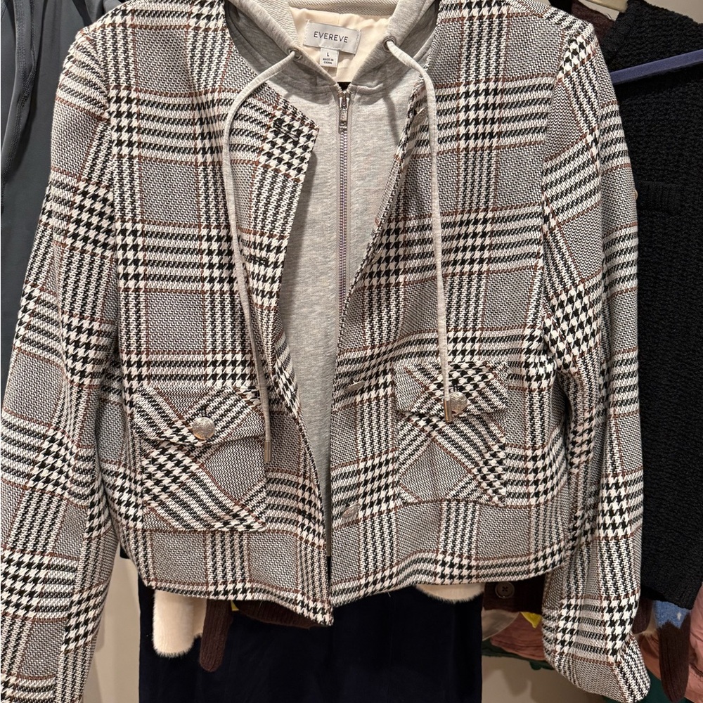 Evereve Women's Plaid Blazer - Black, White, Gray